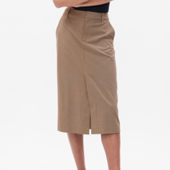 EUC Gap Pencil Midi Skirt In Brown & Tan Check Women's 6 Academia - Picture 2 of 13